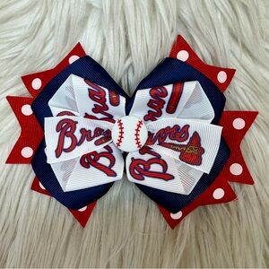 🎀⚾️ MLB Atlanta Braves Baseball Hair Bow Barrette Clip ⚾️🎀